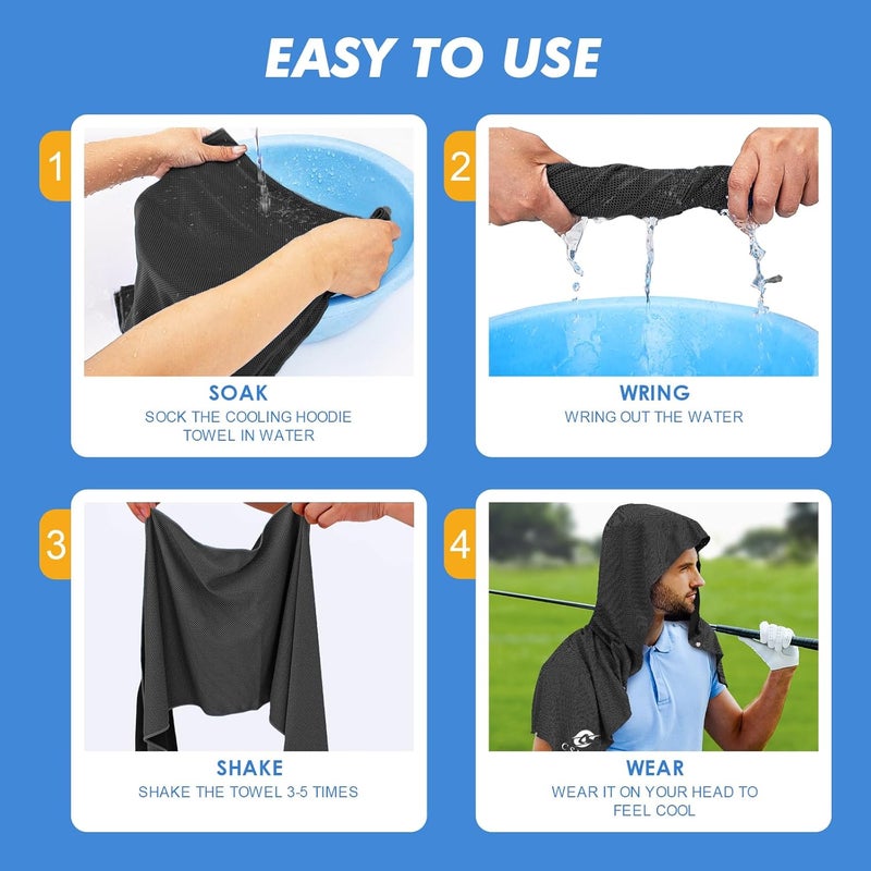 CASITE 2 Pack Cooling Hoodie Towels, Instant Cooling Towels for Neck and Face, UPF 50 Sun Protection, Ice Towel for Hot Weather, Head Towel for Sports, Camping, Cycling & More Activities - Image 3